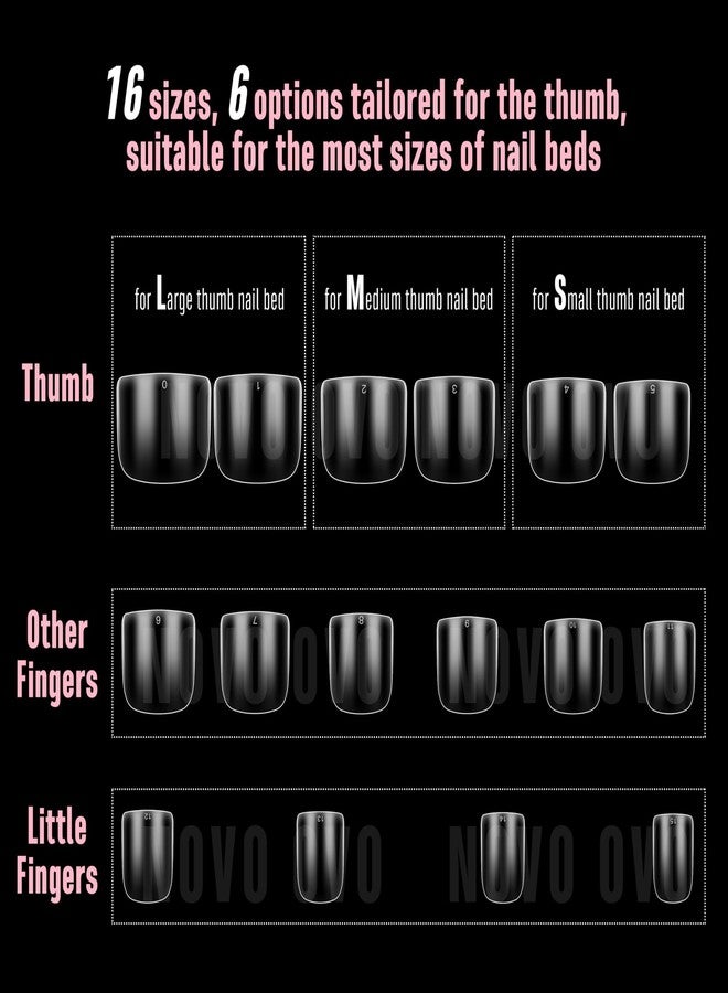 NOVO OVO Extra Short Nail Tips for Men and Women with Wide and Short Nail Beds, Thick Square Round Full Cover False Nails Press on, Soft Gel for Acrylic Fake Nails Extension kit 16 Sizes x 640pcs - Image 4